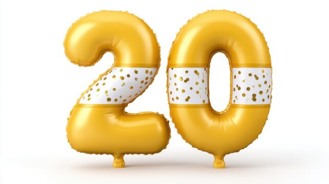 Bright Gold Balloon Numbers for Celebrating a Special 20th Birthday or Anniversary Party Decor with Polka Dots