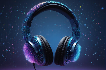 Digital Soundscape, Futuristic Neon Headphones. Generative AI. 