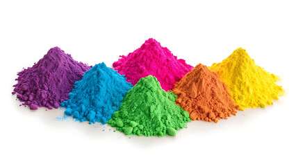 Brightly Colored Powder Piles on White Background – Holi Festival and Art Concept