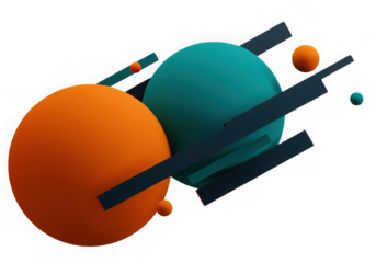 Abstract geometric composition of spheres and stripes isolated on transparent background