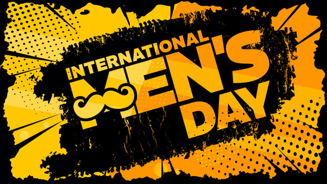 International men's day, celebration banner with mustache