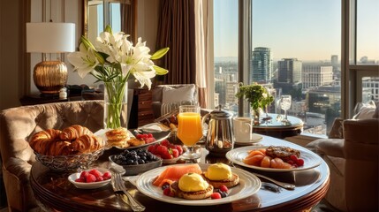 Luxury Hotel Breakfast with City View