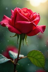 Obraz premium Close-up of red roses bursting into bloom, dew drops visible , advertising, vivid, red roses
