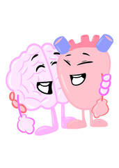 brain and heart cute brain icon character design