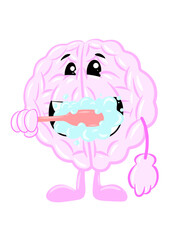 brain brush teeth cute brain icon character design