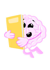 brain hugging book cute brain icon character design