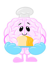 brain bake bread cute brain icon character design