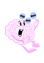 brain play rest work cute brain icon character design