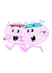 brain jogging cute brain icon character design