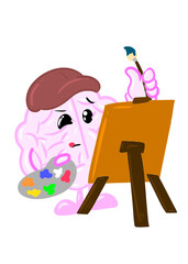 brain painting cute brain icon character design