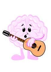 brain playing guitar cute brain icon character design