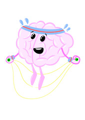 brain jumping rope cute brain icon character design