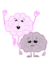 happy brain and sad brain cute brain icon character design
