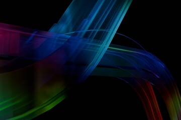 Abstract, vibrant, translucent lines intertwining on a black background