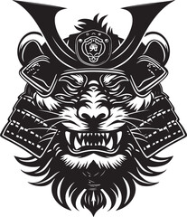 Obraz premium Fierce tiger samurai warrior mask, bold graphic art
