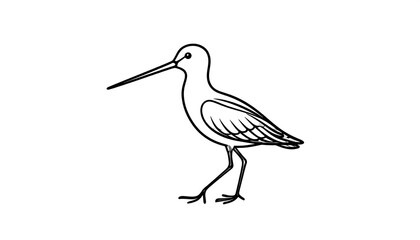 Simple line drawing of a wading bird.  Side profile view, black outline