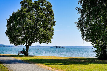 Güttingen, Bodensee, Seeufer, Seerundfahrt, Hafen, Schiffe, Boote, Bootssteg, Schilf, Wasservögel, Naturschutz, Uferweg, Wanderweg, Sommer, Ostschweiz, Thurgau, Schweiz