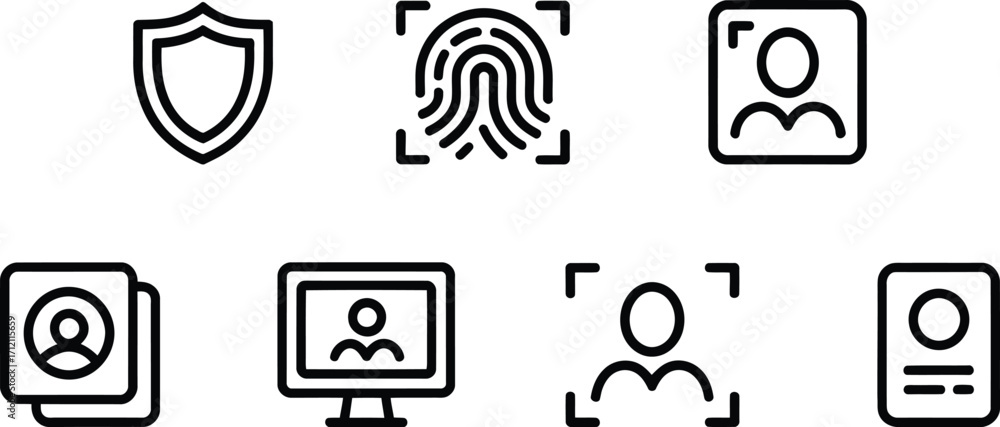Poster digital identity verification and security conceptual graphic depicting various elements like biomet