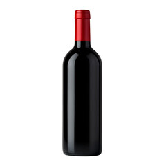 Red wine bottle with red cap isolated on transparent background