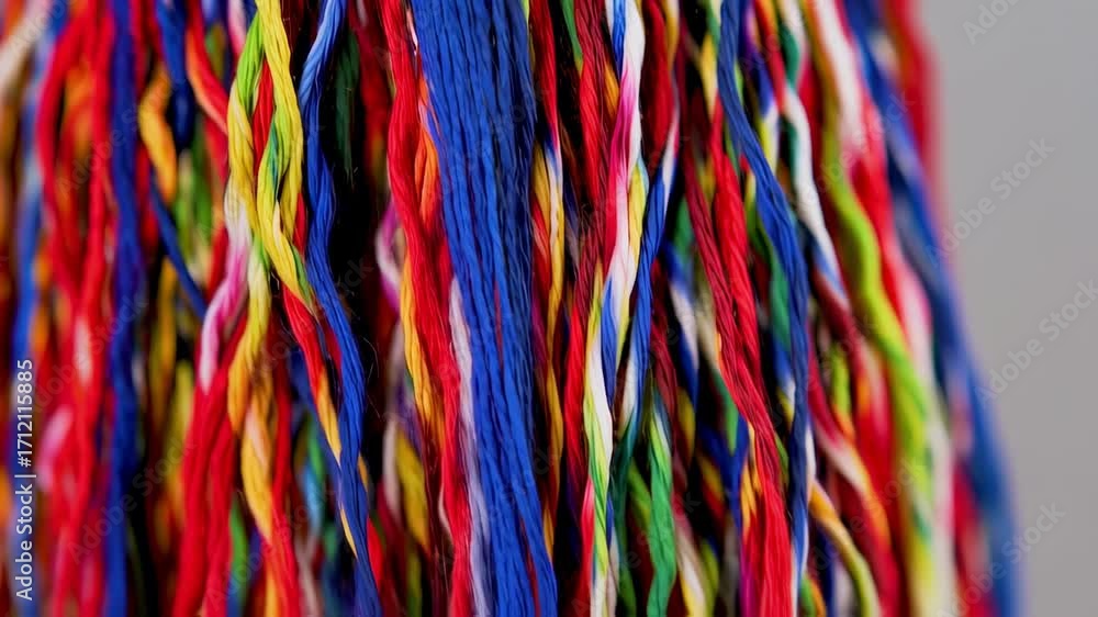 Wall mural close-up of vibrant multicolored threads creating an abstract and colorful design