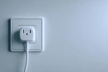 White Electrical Outlet with Plug on Gray Wall Background
