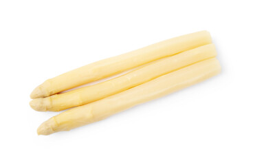 Spears of pickled asparagus isolated on white, top view