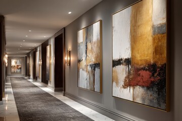 Modern Hotel Hallway with Abstract Art
