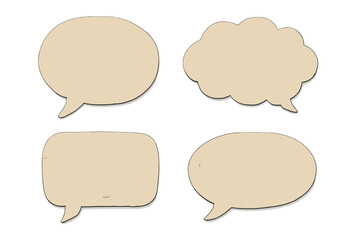 Fototapeta premium Crumpled paper speech bubble set for dialogue and messages. Vintage comic thought bubbles with wrinkled texture. Retro announcement and quote box vector illustration.