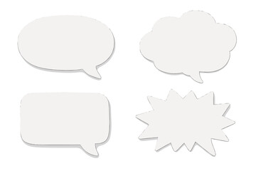 Crumpled paper speech bubble set. Communication, dialogue, message icons. Cartoon thought bubbles, comic comment box with cutout texture. Vector isolated on transparent background