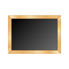 Realistic wooden frame chalkboard with empty black surface isolated vector 3d mockup, realistic blank small school board template for cafe menu, restaurant sign, education or ad message display.