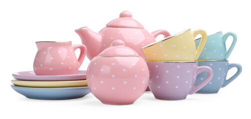 Beautiful tea set isolated on white. Child's toy