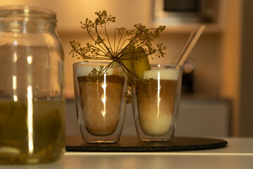 Pickle juice latte, experimental social media viral  trend. 