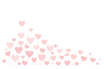 Pink watercolor hearts background for Valentine's Day or wedding. Romantic love symbol border design. Abstract soft pastel heart shapes corner overlay for greeting card decor.