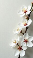 Obraz premium Delicate white blossoms, soft linen backdrop, textured wall, art, neutral