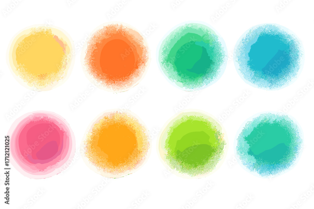 Aufkleber colorful gradient circles with grunge stipple texture. collection of bitmap noise dots and blurred b