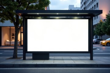Fototapeta premium Modern bus stop with blank billboard and information board , transit, design, graphic