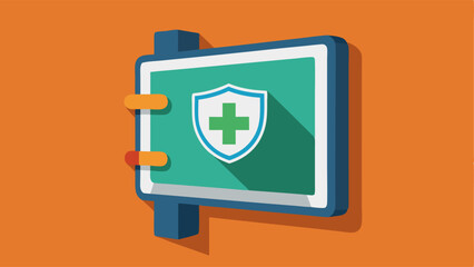 A wallmounted sign with the healthcare facilitys logo.