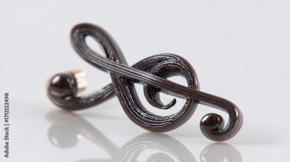 Poster elegant glossy black treble clef symbol with smooth reflective texture placed on light background fo