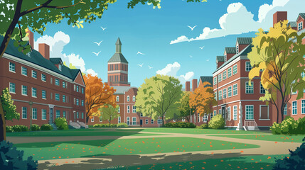 A college campus background, academic and lively, educational theme image