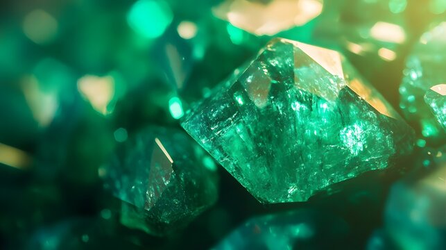 Luminous green gems, sparkling facets, brilliant shine.