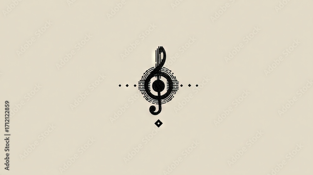 Poster minimal artistic treble clef symbol with ornamental circular pattern and geometric accents on beige 