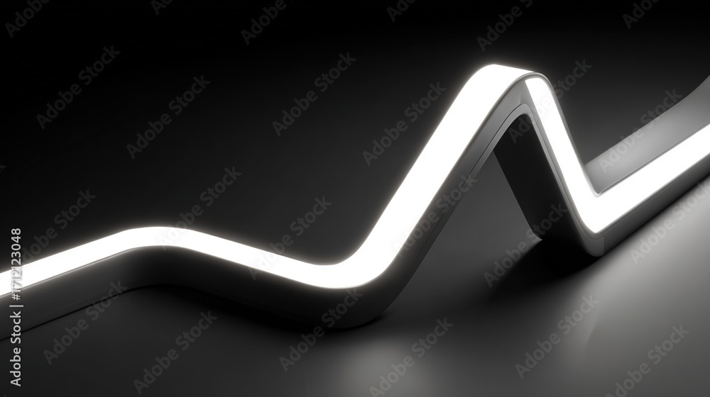 Poster minimal glowing white wave line with sharp angular bend on dark background for abstract futuristic d