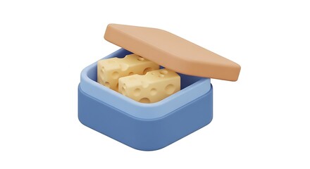Small Square Box Containing Cheese Pieces.