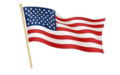 Obraz premium Minimalist Fourth of July banner featuring a single waving American flag symbolizing patriotism independence and national holiday celebration isolated on transparent background PNG
