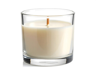 A scented candle in a transparent glass, offering a serene and warm ambiance. Its minimalist design and soft glow provide a sense of tranquility