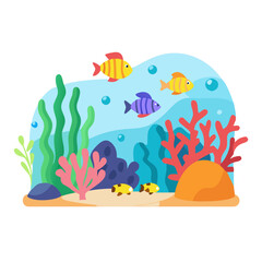 Fototapeta premium Vibrant illustration of colorful fish swimming in a coral reef underwater scene 