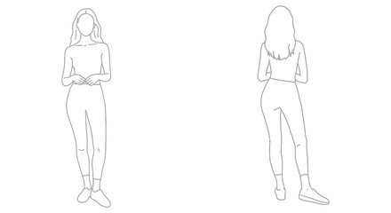 Simple line art illustration of two women facing opposite directions