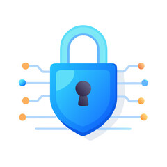 Illustration blue shield lock symbolizing security, protection, reliability digital physical contexts.vector icon
