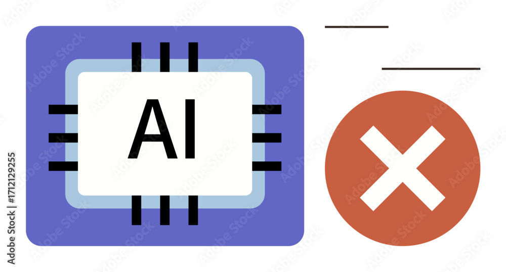 Poster ai processor chip paired with red error mark. ideal for technology, ai limitations, system errors, i