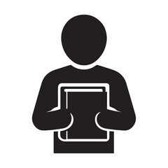 silhouette of a person facing forward is holding 